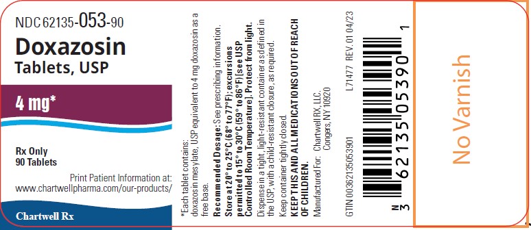 Doxazosin Tablets, USP 4 mg - NDC: <a href=/NDC/62135-053-90>62135-053-90</a> - 90's Bottle Label