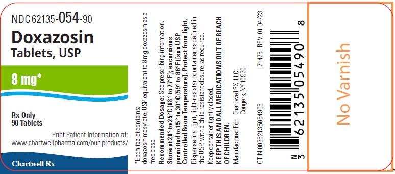 Doxazosin Tablets, USP 8 mg - NDC: <a href=/NDC/62135-054-90>62135-054-90</a> - 90's Bottle Label