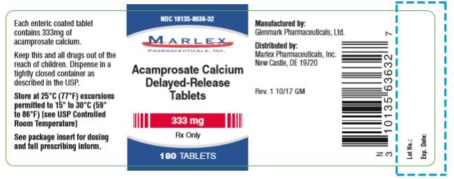 NDC: <a href=/NDC/10135-0636-3>10135-0636-3</a>2
Acamprosate Calcium
Delayed-Release
Tablets
333 mg
Rx Only
180 TABLETS
