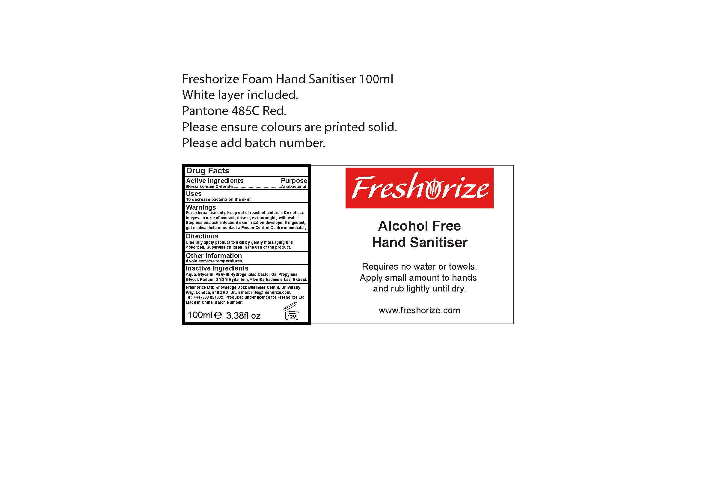 Alcohol Free Foam Hand Sanitizer Label