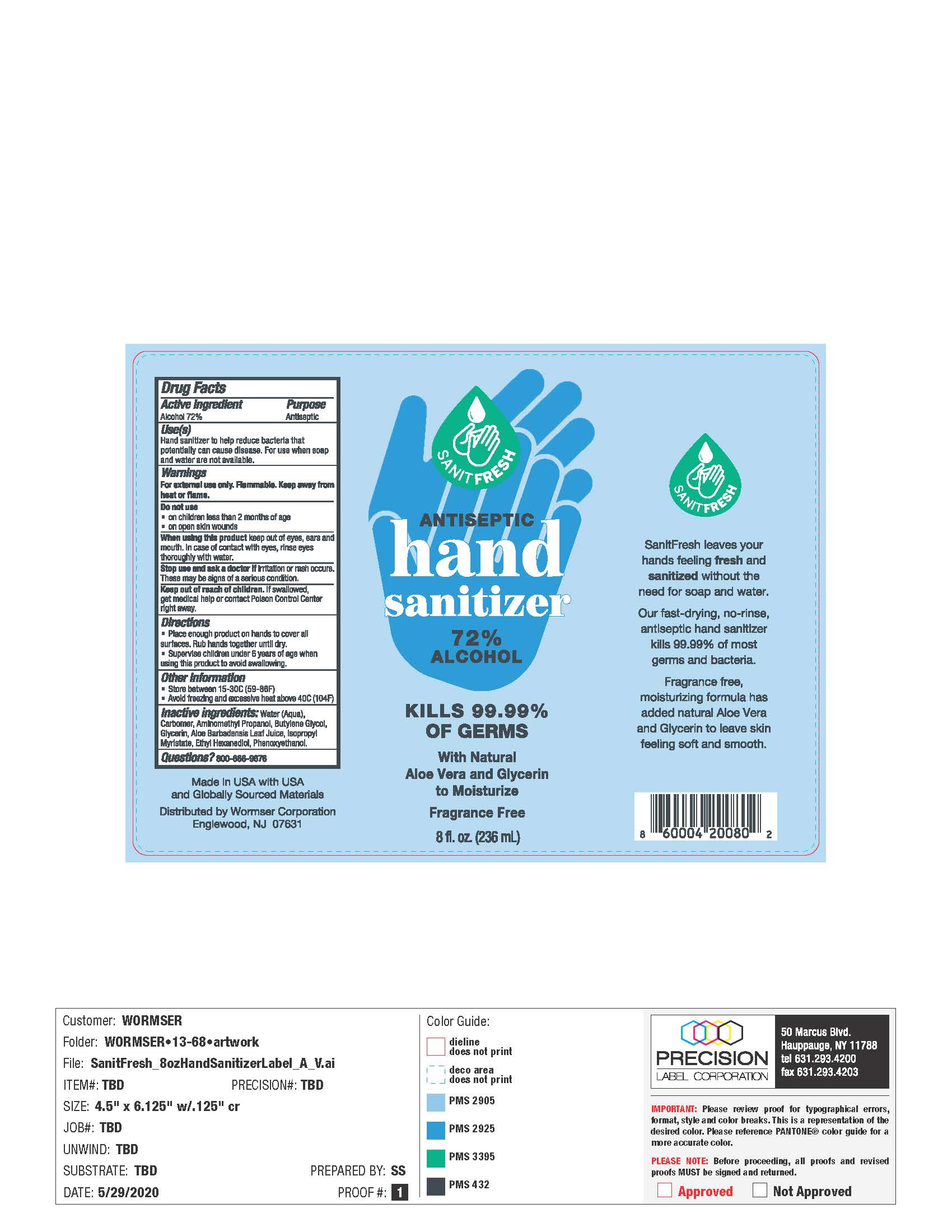 Packaging Label-SanitFresh Antiseptic Hand Sanitizer 8OZ
