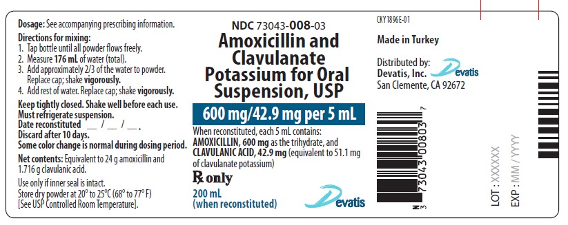 Amoxicillin and Clavulanate Potassium for Oral Suspension USP 600 mg/42.9 mg per 5 mL, 200 mL Label