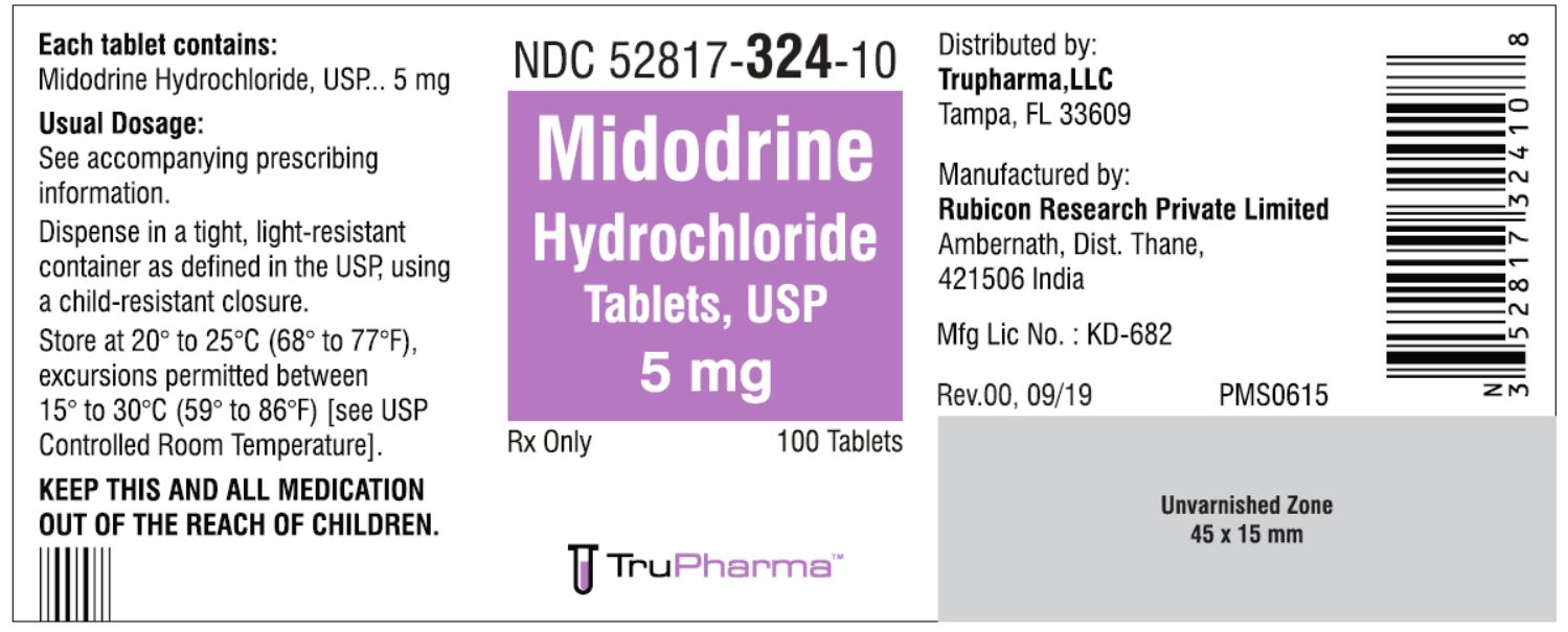 Midodrine Hydrochloride Tablets, USP 5mg - 100 Tablets - NDC: <a href=/NDC/52817-324-10>52817-324-10</a>