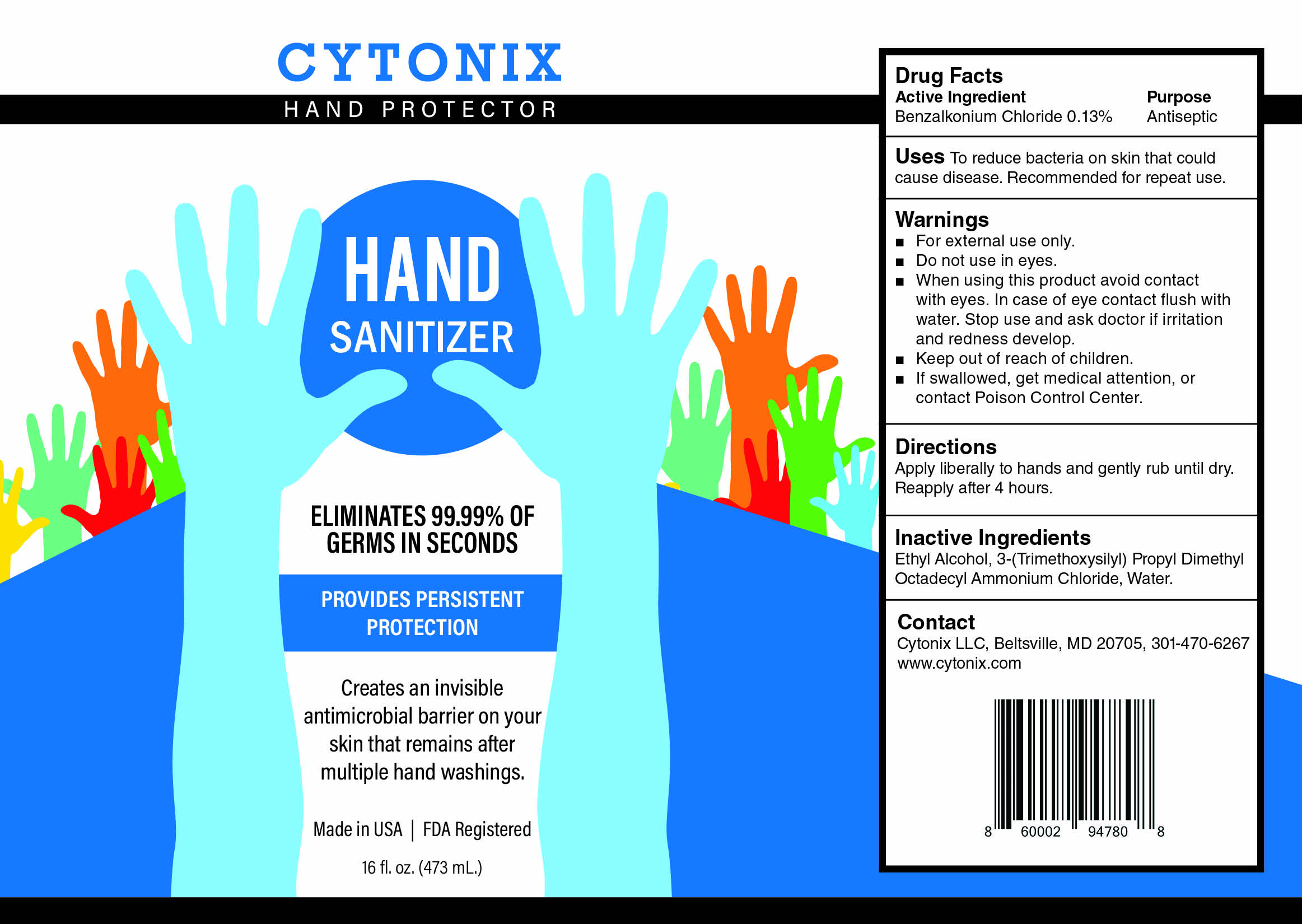 Hand Protector label 79291-653-03 16oz(473mL)