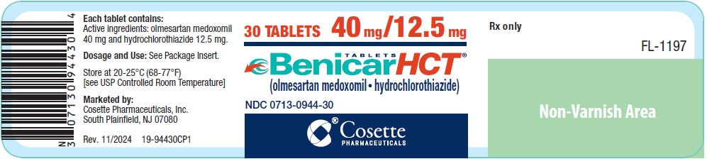 PRINCIPAL DISPLAY PANEL NDC: <a href=/NDC/0713-0944-30>0713-0944-30</a> TABLETS Benicar HCT (olmesartan medoxomil and hydrochlorothiazide) 40 mg / 12.5 mg 30 TABLETS Rx only
