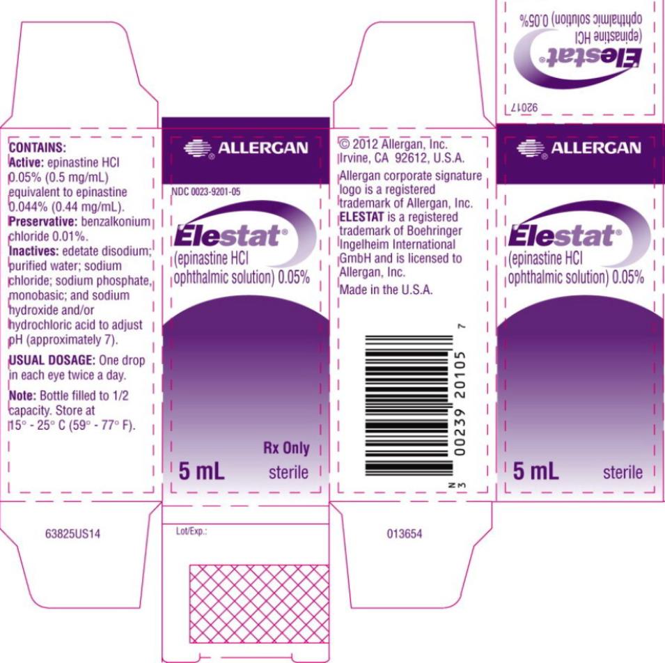 PRINCIPAL DISPLAY PANEL
NDC: <a href=/NDC/0023-9201-05>0023-9201-05</a>
Elestat
(epinastine HCl 
ophthalmic solution) 0.05%
5 mL
Sterile
Rx Only
