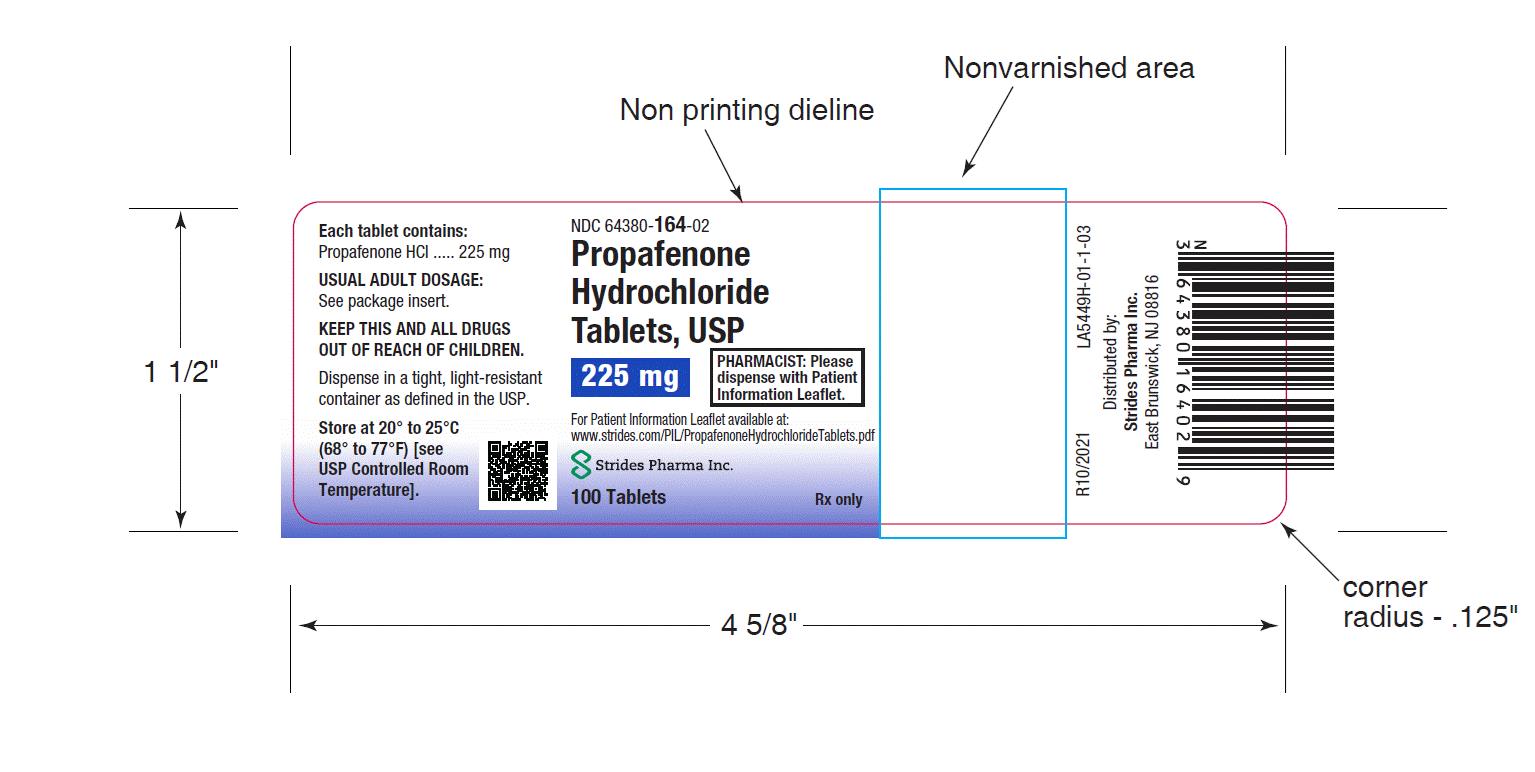 The is an image of the Propafenone HCl Tablet label 225 mg 100 count.