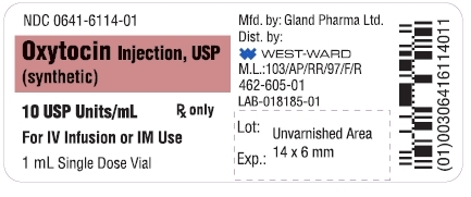 NDC: <a href=/NDC/0641-6114-01>0641-6114-01</a> Oxytocin Injection, USP (synthetic) 10 USP Units/mL For IV Infusion or IM Use 1 mL Single Dose Vial
