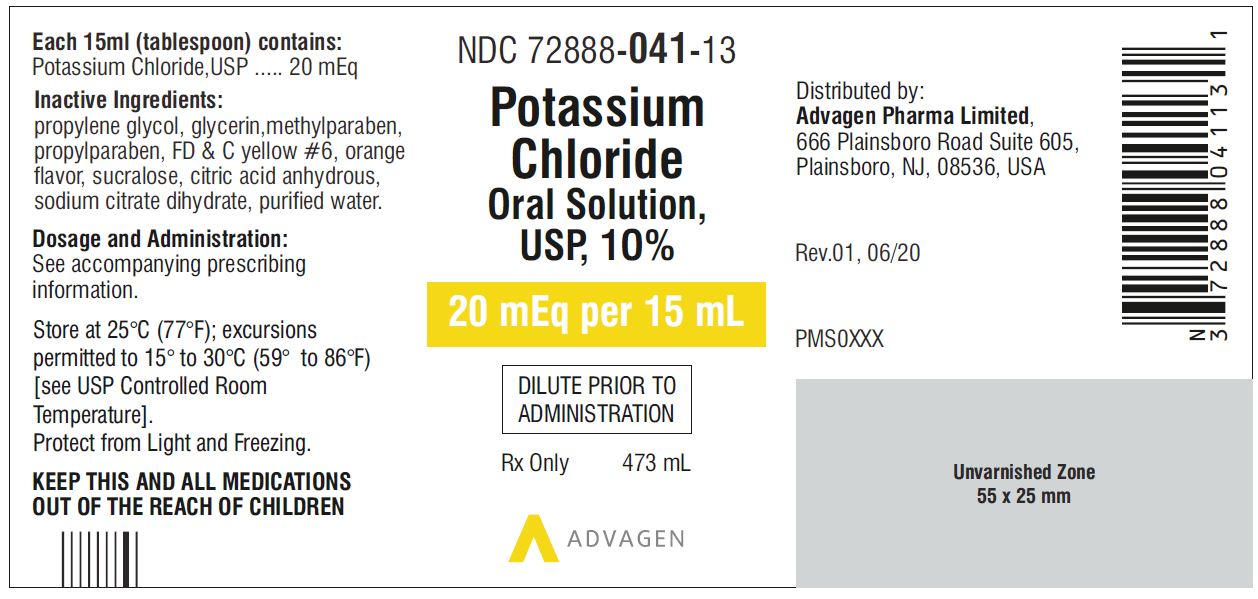 Potassium Chloride Oral Solution USP, 10% (20 mEq per 15 mL) - NDC: <a href=/NDC/72888-041-13>72888-041-13</a> Bottle of 473 mL
