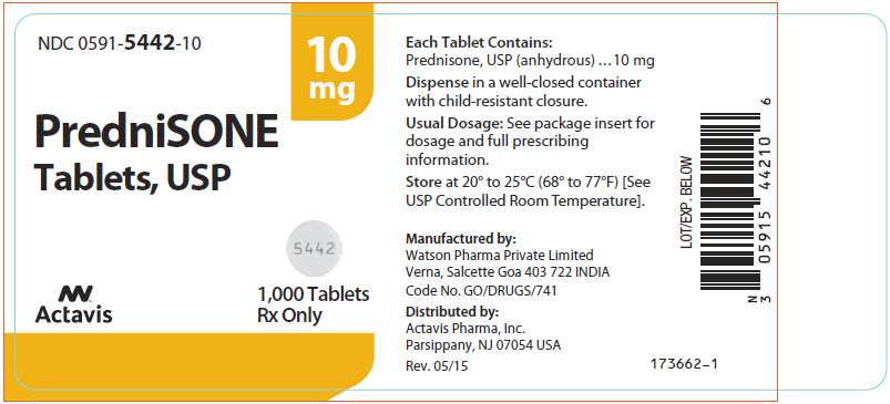 NDC: <a href=/NDC/0591-5442-10>0591-5442-10</a> PredniSONE Tablets, USP 10 mg 1,000 Tablets Rx only