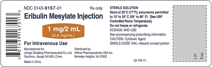 PRINCIPAL DISPLAY PACKAGE - Eribulin Mesylate Injection 1 mg/2 mL Vial Label