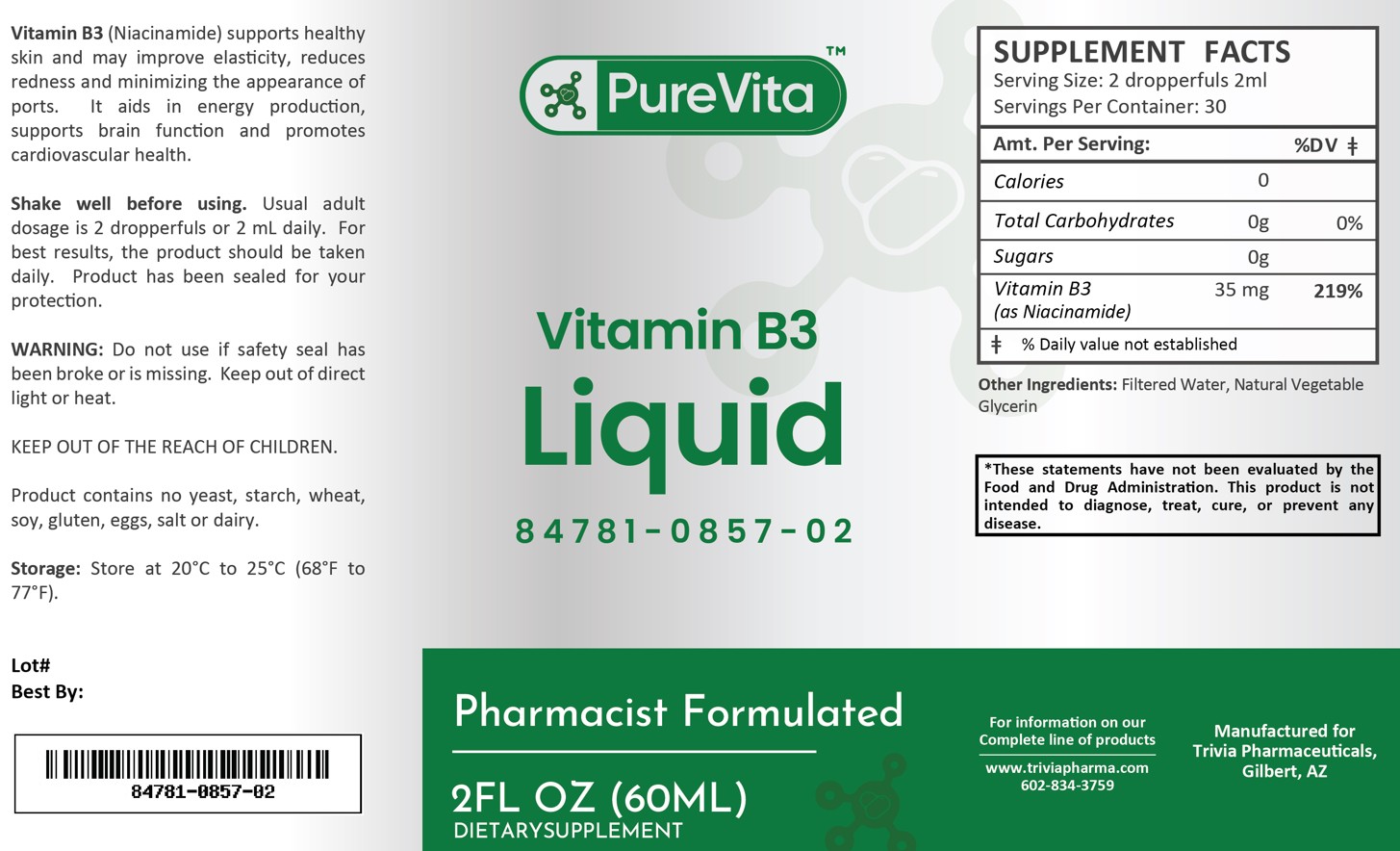 Vitamin B3 Label