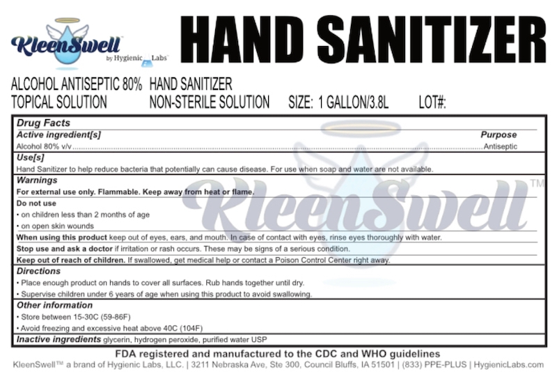 KleenSwell - 1 gallon hand sanitizer label
