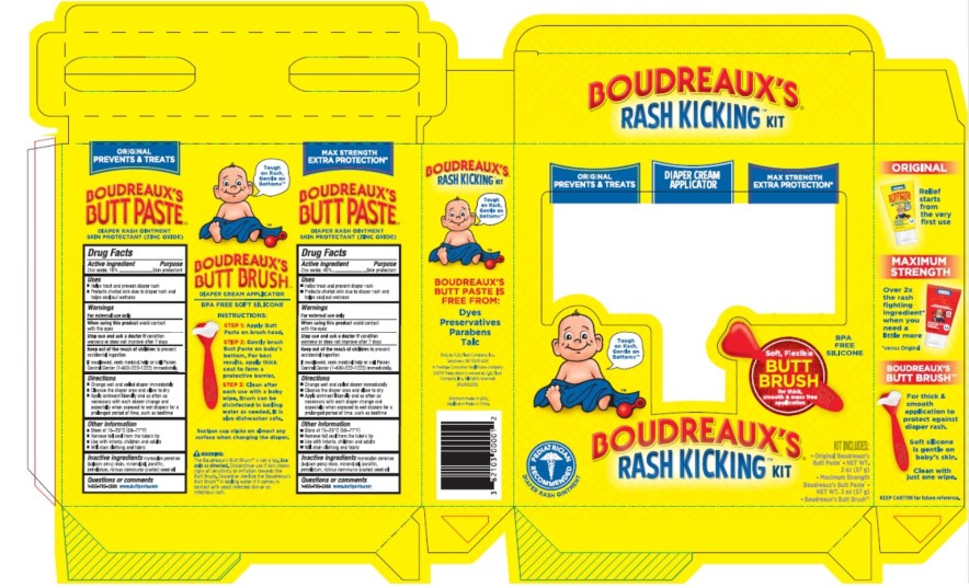 Principal display panel
BOUDREAUX’S® RASH KICKING™ KIT

KIT INCLUDES: 
-Original Boudreaux’s Butt Paste®-NET WT. 2oz (57 g)
-Maximum Strength Boudreaux’s Butt Paste®- NET WT. 2oz (57 g)
-Boudreaux’s Butt Brush™
