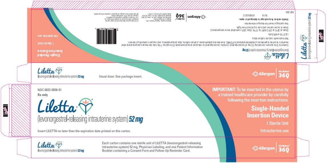 PRINCIPAL DISPLAY PANEL
NDC: <a href=/NDC/0023-5858-01>0023-5858-01</a>
Rx Only
Liletta
(levonorgestrel-releasing intrauterine system) 52 mg

