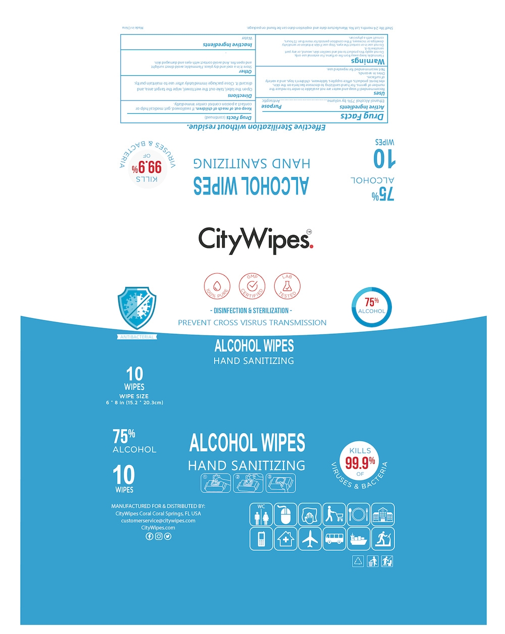 CityWipes 75% Alcohol Wipes 10-pcs