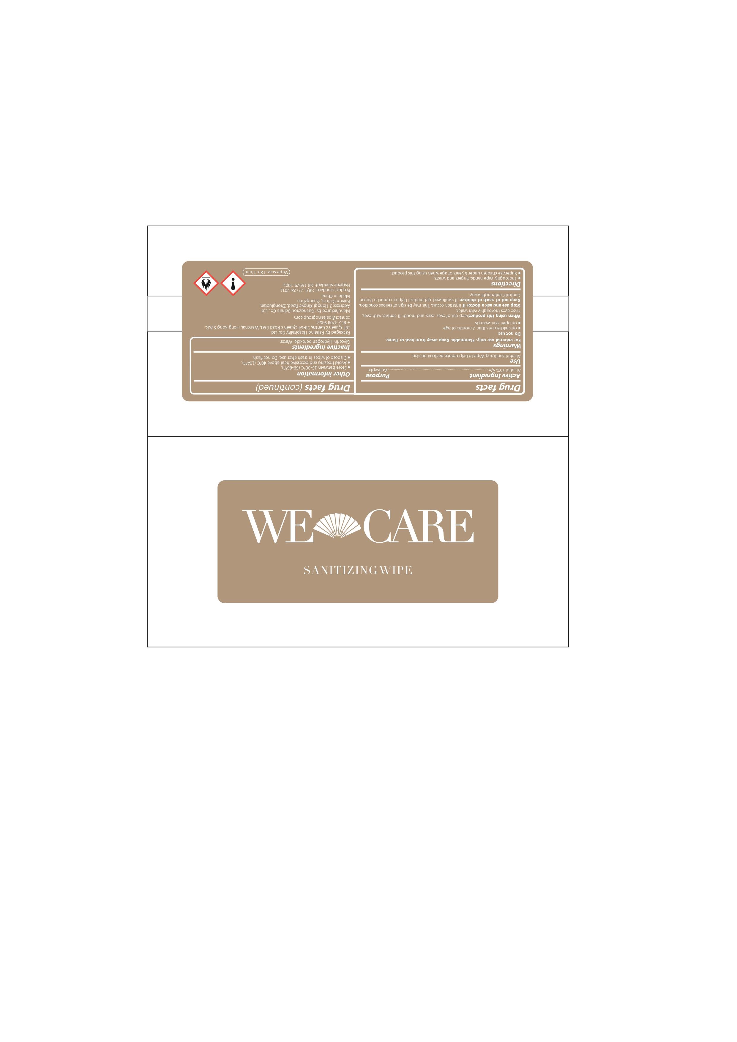 WE CARE Sanitizing Wipe 1pc Label