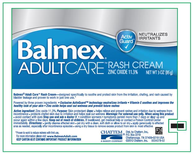 Principal Display Panel
NEW!
Balmex®
ADULT CARE RASH CREAM
ZINC OXIDE 11.3% NEW WT 3 OZ (85G)
