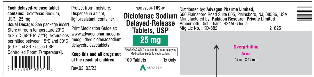 Diclofenac Sodium DR Tablets 25mg - NDC: <a href=/NDC/72888-109-01>72888-109-01</a> - 100 Tablets Label