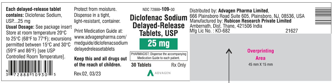 Diclofenac Sodium DR Tablets 25mg - NDC: <a href=/NDC/72888-109-30>72888-109-30</a> - 30 Tablets Label