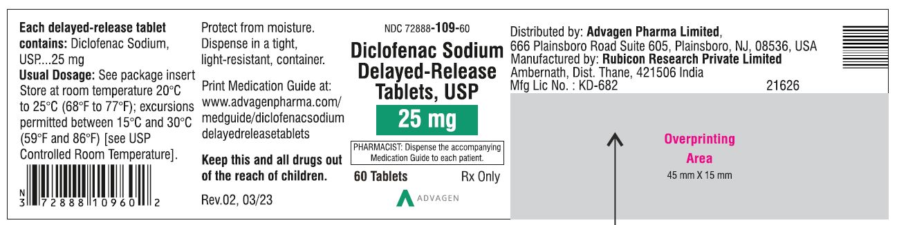Diclofenac Sodium DR Tablets 25mg -  NDC: <a href=/NDC/72888-109-60>72888-109-60</a> - 60 Tablets Label