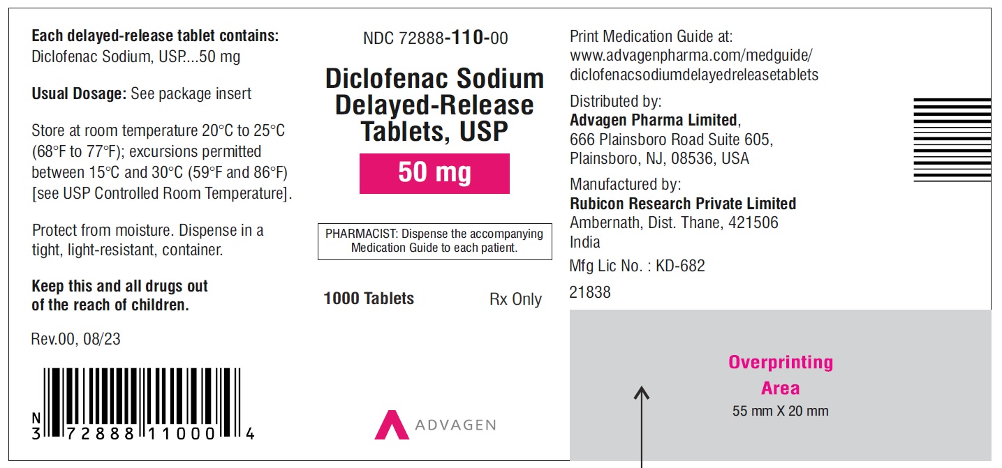 Diclofenac Sodium DR Tablets 50mg - NDC: <a href=/NDC/72888-110-00>72888-110-00</a> - 1000 Tablets Label