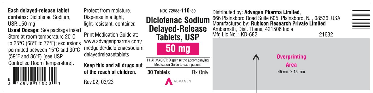 Diclofenac Sodium DR Tablets 50mg - NDC: <a href=/NDC/72888-110-30>72888-110-30</a> - 30 Tablets Label