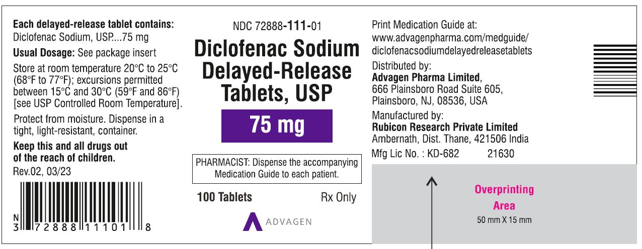 Diclofenac Sodium DR Tablets 75mg - NDC: <a href=/NDC/72888-111-01>72888-111-01</a> - 100 Tablets Label