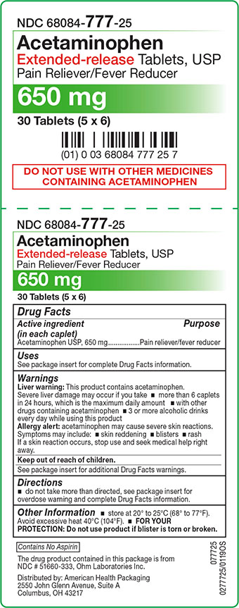 Acetaminophen ER Tablets 650 mg Carton Label