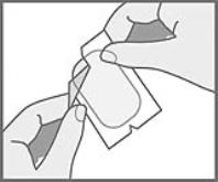 ·	Hold the patch at one of the outside edges (touch the sticky side as little as possible). If you touch the sticky surface, the patch may not stay on as well.