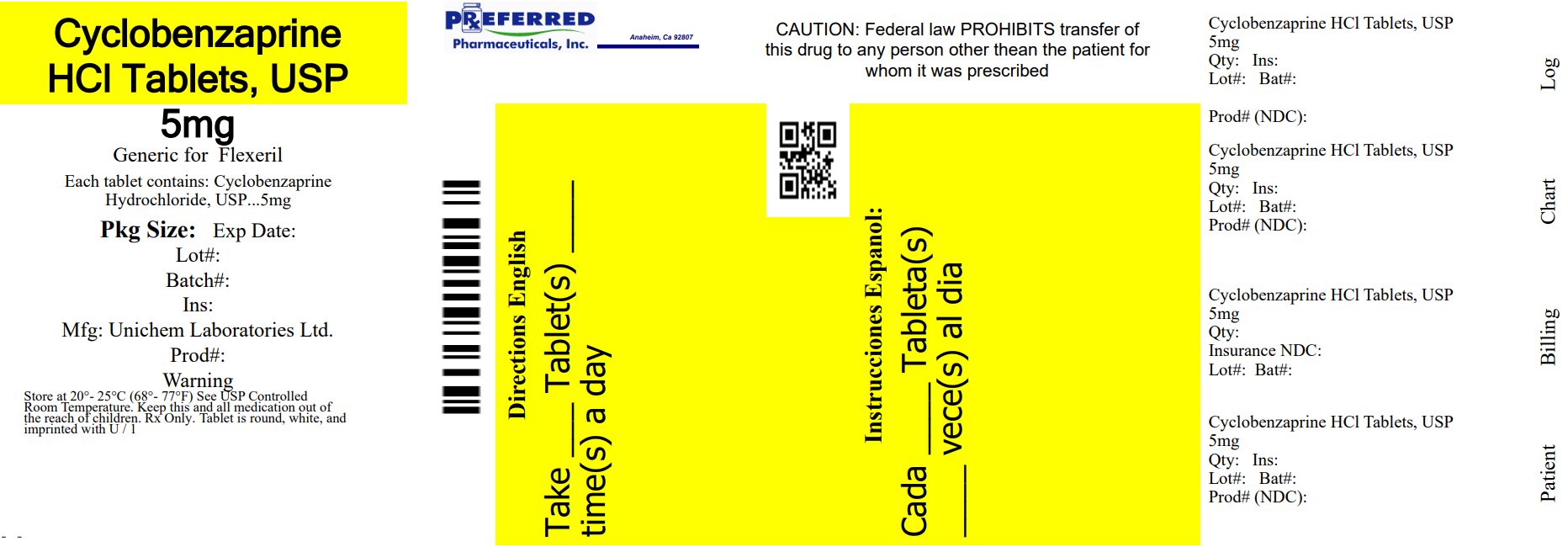 Cyclobenzaprine HCl Tablets USP 5mg 