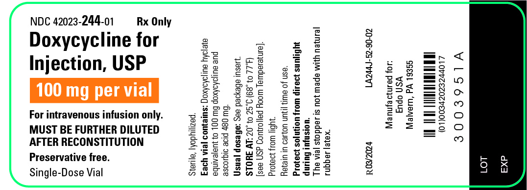 This is the Label for Doxycycline for Injection, USP 100 mg per vial