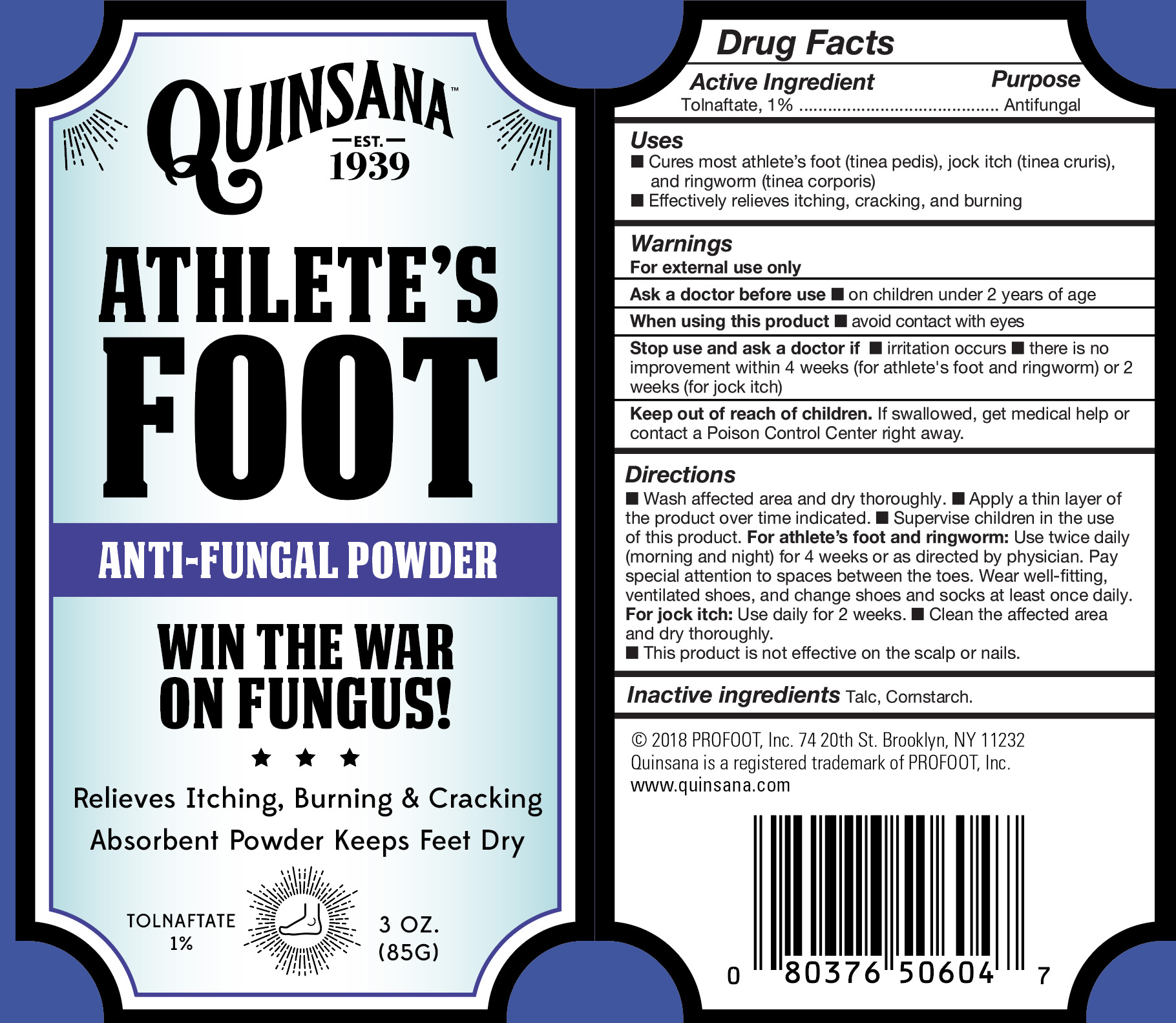 Label- Quinsana Antifungal Powder 3oz