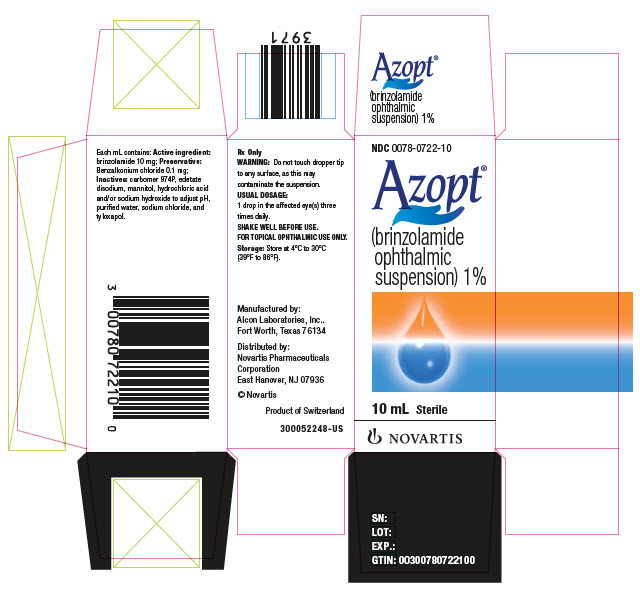 PRINCIPAL DISPLAY PANEL
									NDC: <a href=/NDC/0078-0772-10>0078-0772-10</a>
									Azopt®
									(brinzolamide ophthalmic suspension) 1%
									10 mL
									NOVARTIS
							