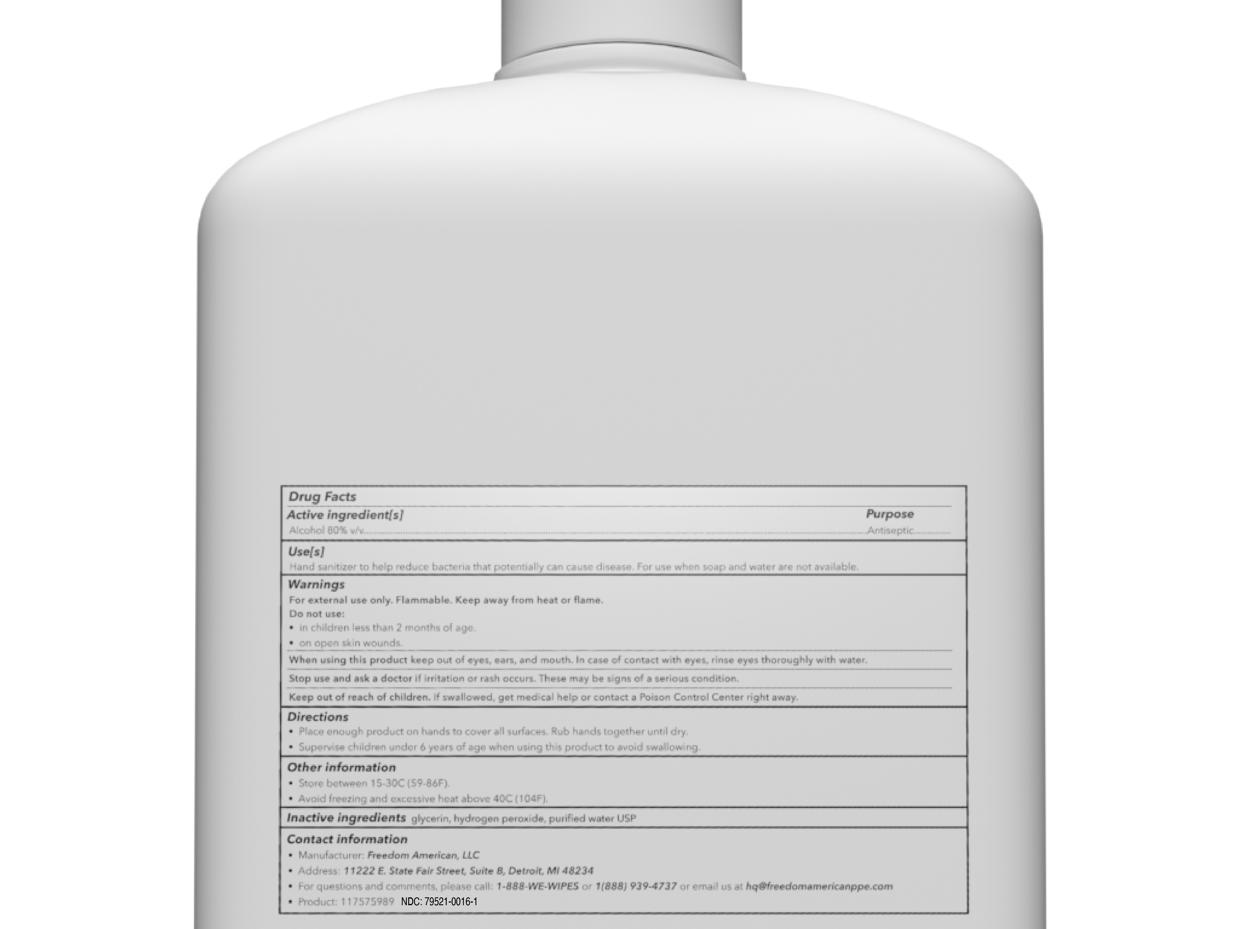 Freedom American 16.9 oz (500 mL) Hand Sanitizer Bottle Back Label