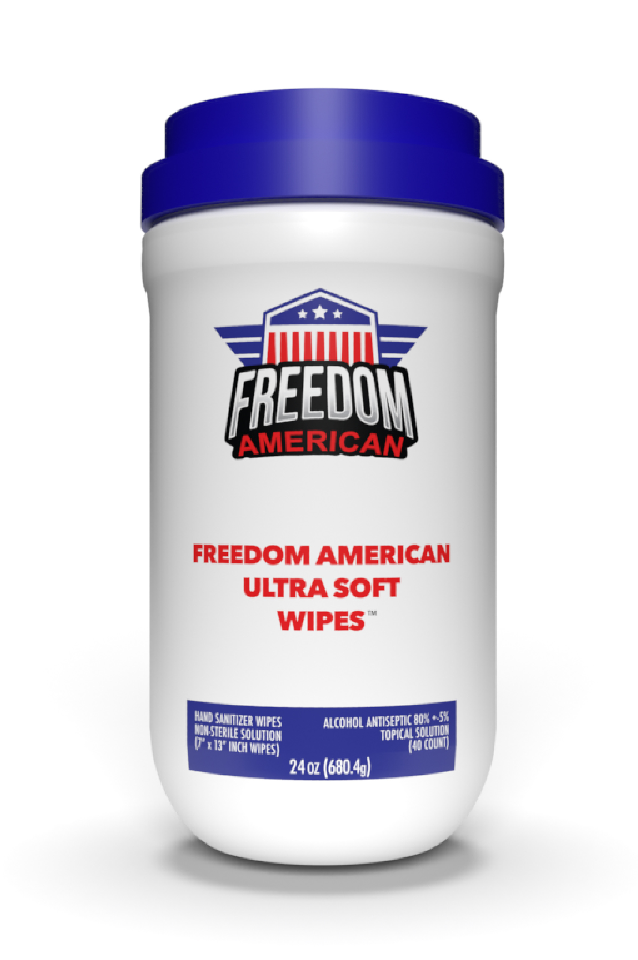 Freedom American 24 oz Hand Sanitizer Wipes (40 Count) Front Label