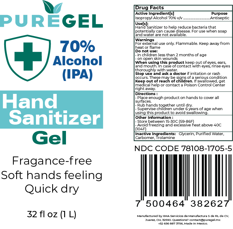 Product Label front and back Puregel Hand Sanitizer Gel 1 Liter