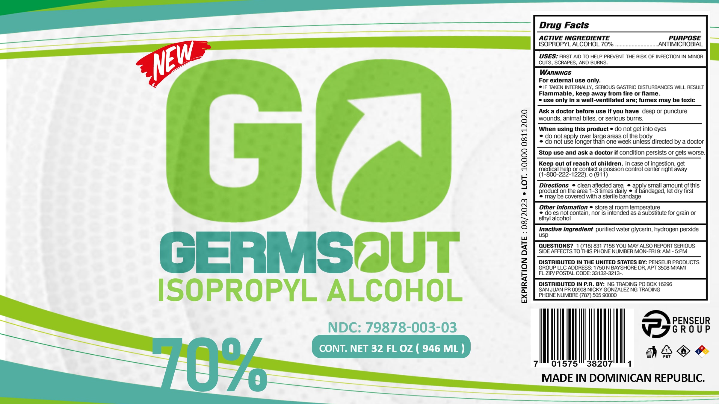 GERMS OUT- isopropyl alcohol liquid