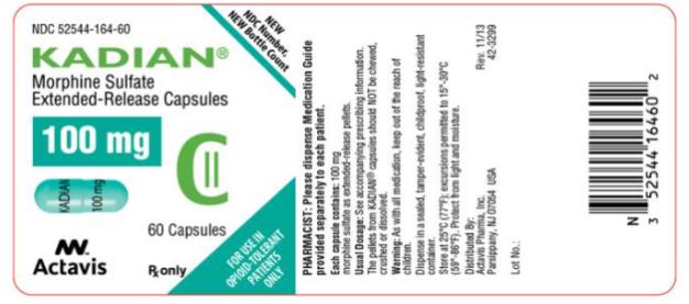 PRINCIPAL DISPLAY PANEL
NDC: <a href=/NDC/52544-164-60>52544-164-60</a>
KADIAN
Morphine Sulfate
extended- Release Capsules
100 mg
60 Capsules
Rx Only
