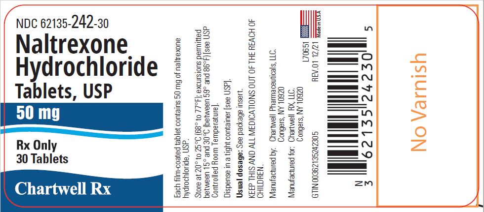 Naltrexone Hydrochloride Tablets, USP 50mg - NDC: <a href=/NDC/62135-242-30>62135-242-30</a> - Bottle of 30 Tablets