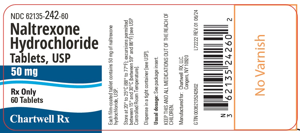 Naltrexone Hydrochloride Tablets, USP 50mg - NDC: <a href=/NDC/62135-242-60>62135-242-60</a> - Bottle of 60 Tablets