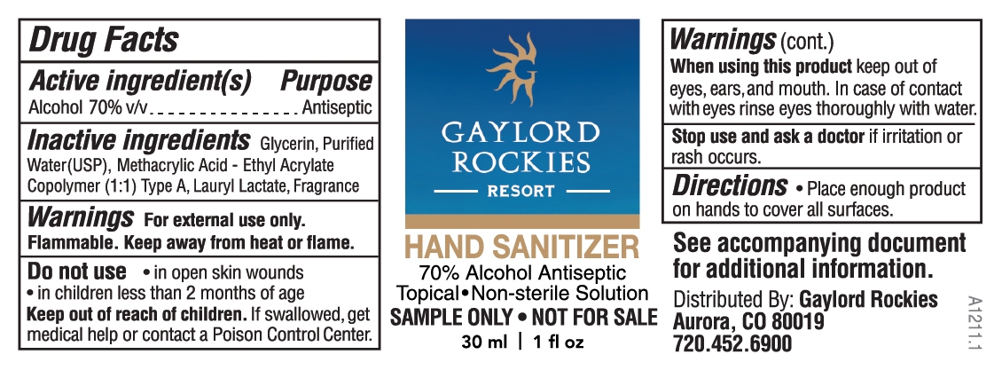 NDC: <a href=/NDC/74162-005-02>74162-005-02</a> 30 mL Gaylord Rockies 30 mL Hand Sanitizer Sample Not For Sale