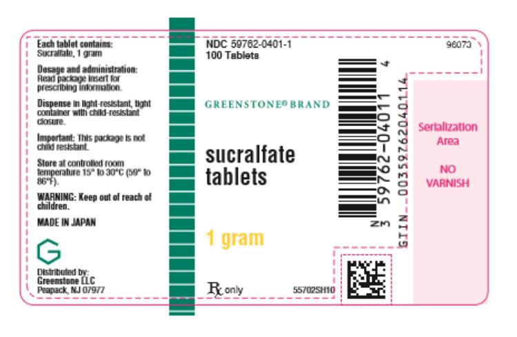 NDC: <a href=/NDC/59762-0401-1>59762-0401-1</a>
Sucralfate
Tablets
1 gram
100 Tablets
Rx Only
