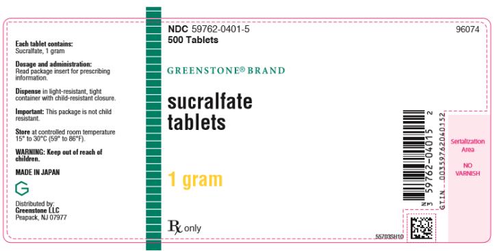 NDC: <a href=/NDC/59762-0401-5>59762-0401-5</a>
Sucralfate
Tablets
1 gram
500 Tablets
Rx Only
