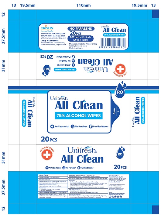 Unifresh All Clean Hand Sanitizer Wipes_20pcs