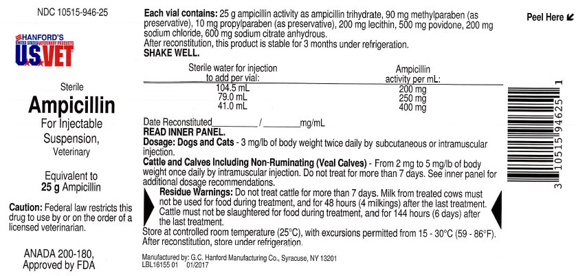 Ampicillin for Injectable Suspension, Veterinary 25g expanded content vial label