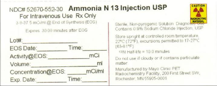PRINCIPAL DISPLAY PANEL
NDC: <a href=/NDC/52670-552-30>52670-552-30</a>
Ammonia N13 Injection USP
Intravenous Use 
Rx Only
