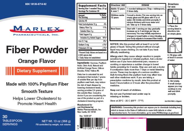 PRINCIPAL DISPLAY PANEL
NDC: <a href=/NDC/10135-0714-9>10135-0714-9</a>2
Marlex Pharmaceuticals
Psyllium Fiber Powder 
Orange Flavor	
368 g (13 oz)
