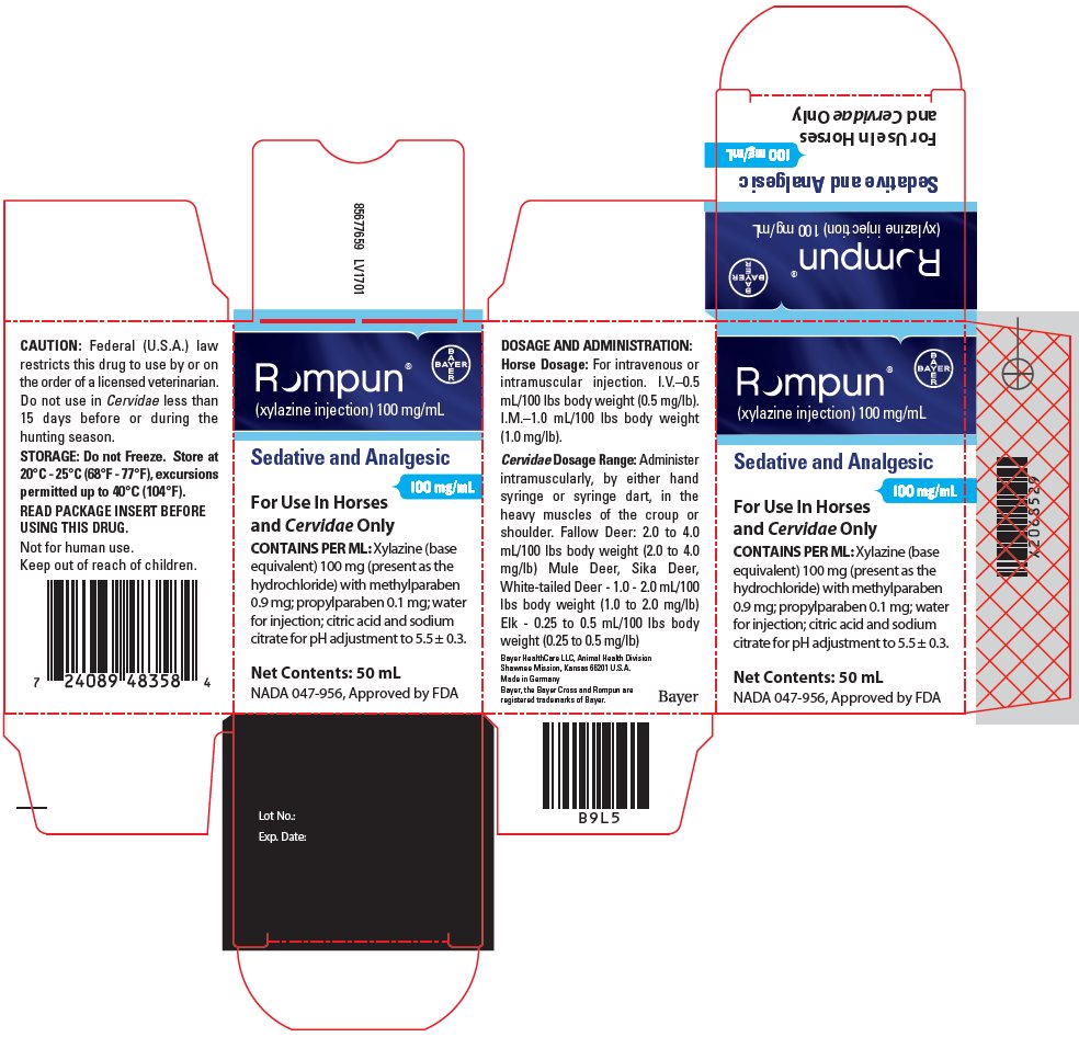 Rompun (xylazine injection) 100 mg/mL carton label