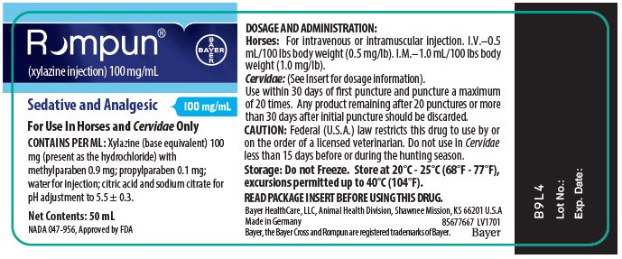 Rompun (xylazine injection) 100 mg/mL unit label